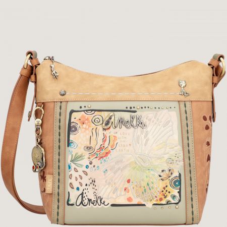  Испанска кафява дамска чанта Anekke с цветен принт ch36723-007