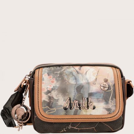 Компактна дамска чанта в кафяв цвят с цветен принт ANEKKE ch37743-349