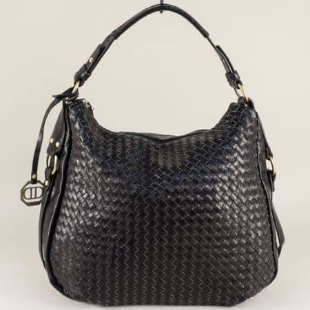 Дамска чанта, тип торба с декоративна плетка в черно ch3830-26ch
