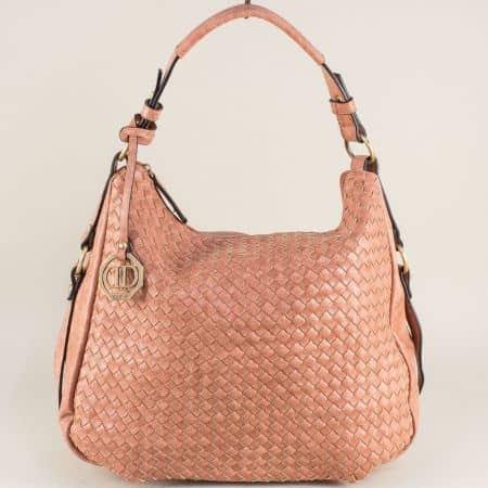 Дамска чанта, тип торба с декоративна плетка в розово ch3830-26rz