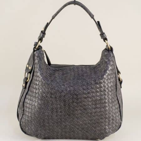 Дамска чанта, тип торба с декоративна плетка в сиво ch3830-26sv