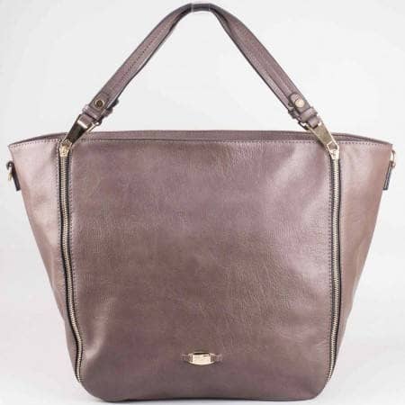 Дамска стилна чанта с дълга и къса дръжка на френския производител David Jones в сив цвят ch3915-2sv