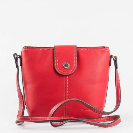  Червена дамска чанта с коланче с прехлупване David Jones ch3932-3chv