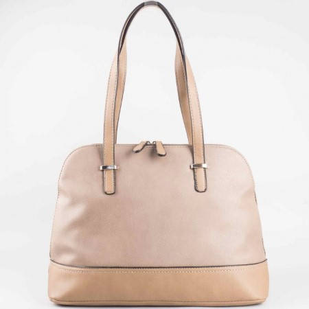 Дамска чанта за всеки ден с двоен цип на френския производител David Jones в бежов цвят ch3947-3bj