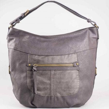 Дамска чанта с преден джоб на френския производител David Jones в сив цвят ch3973-3sv