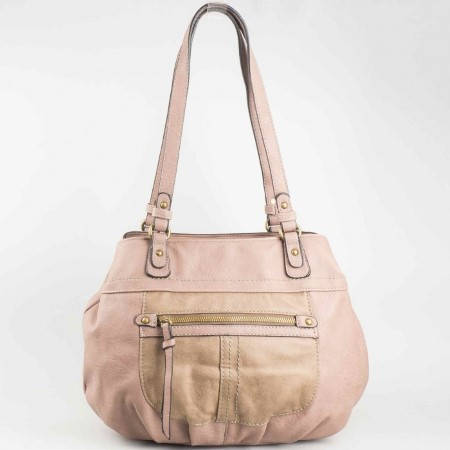 Дамска ежедневна чанта с предно джобче на френската марка David Jones в светло кафяв ch3973-4k
