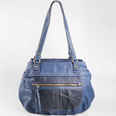 Дамска ежедневна чанта с преден джоб на френския производител David Jones в син цвят ch3973-4s