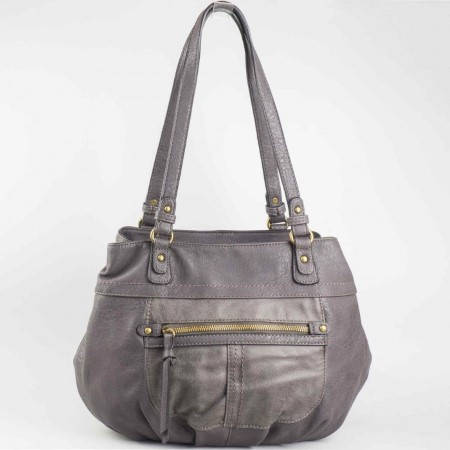 Дамска стилна чанта с преден джоб на водещата френска марка David Jones в сив цвят ch3973-4sv