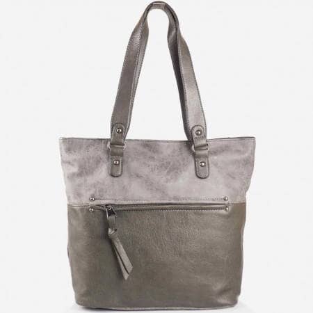 Дамска стилна чанта с преден джоб на френската марка David Jones в сив цвят ch3977-5sv
