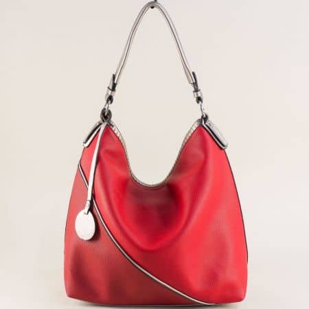 Дамска чанта, тип торба с три прегради в червен цвят ch397chv
