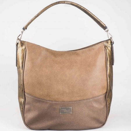 Дамска стилна чанта със змийски принт на David Jones в светло кафяв цвят ch4008-1k