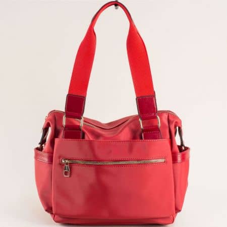 Червена дамска чанта с текстилни дръжки ch401chv