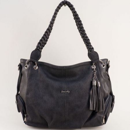 Черна дамска чанта с плетена дръжка ch416zch