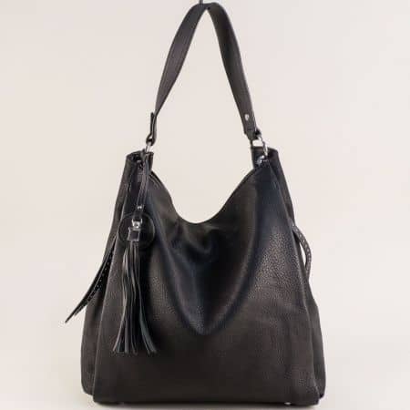 Дамска чанта, тип торба с къса и дълга дръжка в черно ch422ch