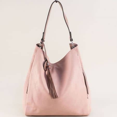 Розова дамска чанта, тип торба с къса и дълга дръжка ch422rz