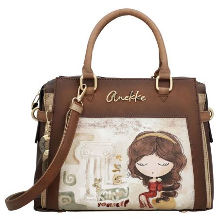 Стилна дамска чанта ANEKKE в кафяв цвят със закачлив принт и метален аксесоар ch42701-151