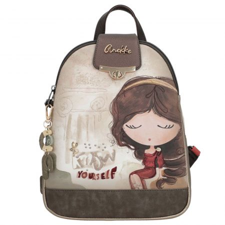 Дамска раница на испански производител с атрактивен принт в бежов цвят ANEKKE  ch42705-043