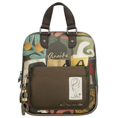 Модерна дамска цветна раница с преден джоб в кафяво ANEKKE Amphora ch42715-303