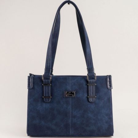 Стилна дамска чанта в син цвят с дълги дръжки за през рамо ch427s