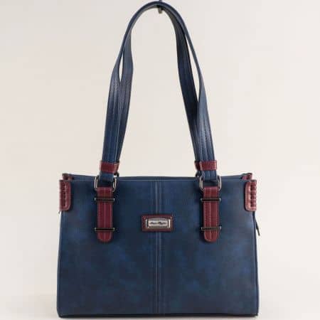 Стилна дамска чанта в син цвят с дълги дръжки за през рамо ch427sbd