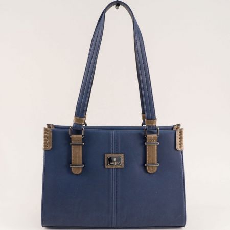 Стилна дамска чанта в син цвят с дълги дръжки за през рамо ch427sbj