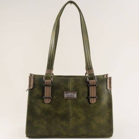 Дамска зелена чанта с тънки дълги дръжки ch427z