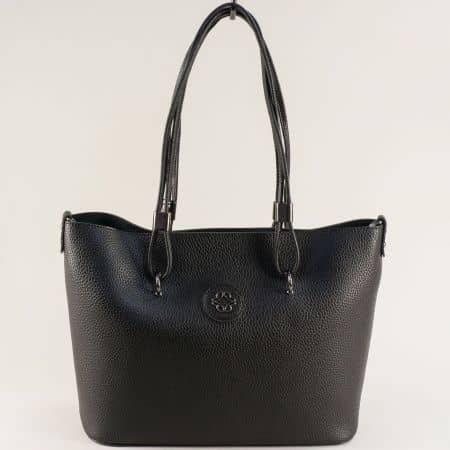 Изчистена дамска чанта в черен цвят с тънки дръжки  ch4460ch