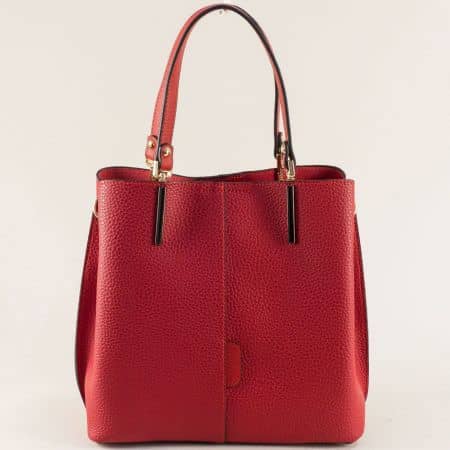 Всекидневна дамска чанта в червен цвят с къса и дълга дръжка ch447chv