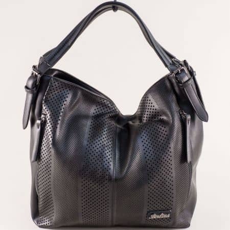 Дамска чанта, тип торба в черен цвят с три прегради ch4580ch