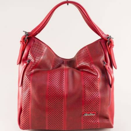 Червена дамска чанта, тип торба с три прегради ch4580chv