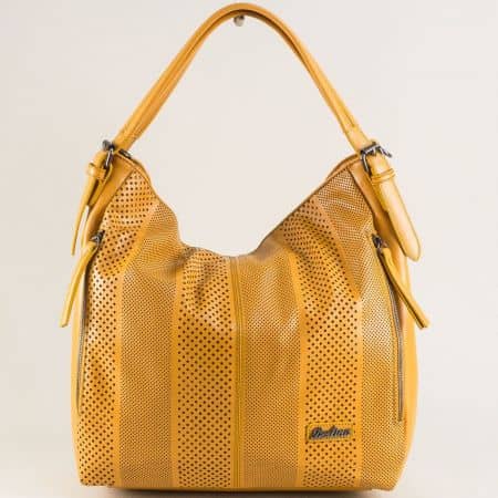 Жълта дамска чанта, тип торба с три прегради ch4580j