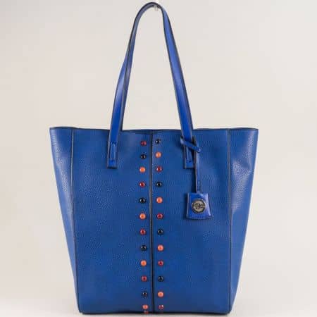 Дамска чанта с твърда структура и органайзер в син цвят ch4662ts