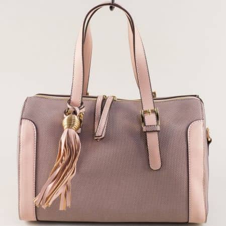 Розова дамска чанта с пискюл, дълга и две къси дръжки ch4689rz