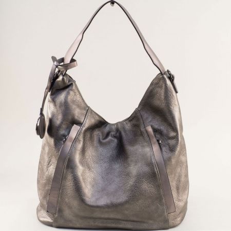 Дамска чанта тип торба с две прегради в бронзов цвят ch46brz