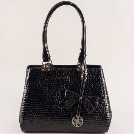 Дамска чанта в черен цвят с кроко принт ch4721ch1