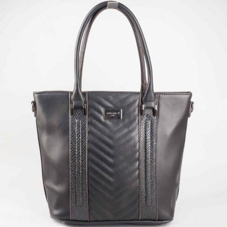 Дамска практична чанта със змийски принт на френската марка David Jones в черен цвят ch5004-2ch