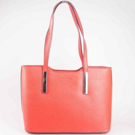 Червена дамска чанта с къси дръжки с метални акценти ch5029-1chv