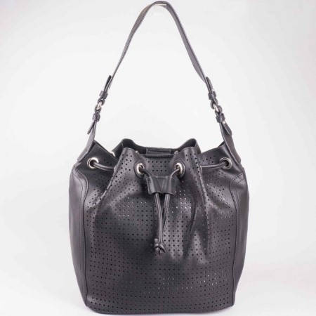 Дамска чанта за всеки ден с органайзър и перфорация на френския производител David Jones в черен цвят ch5032-2ch