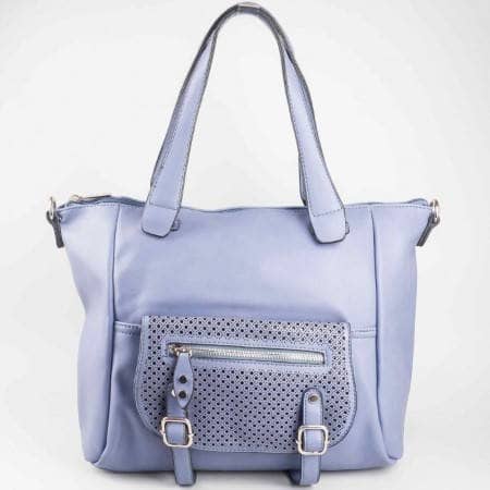 Дамска чанта за всеки ден с перфорация и две дръжки на David Jones в лилав цвят ch5032-4l