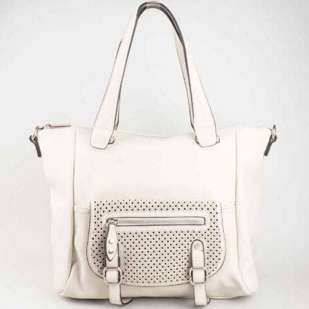 Дамска чанта за всеки ден с две каишки и перфорация на френската марка David Jones в сив цвят ch5032-4sv