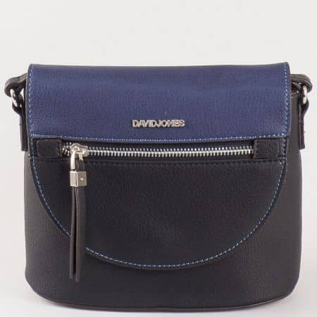 Дамска малка чантичка с кокетна атрактивна визия и капак на френския производител David Jones в синьо и черно  ch5068-1ch