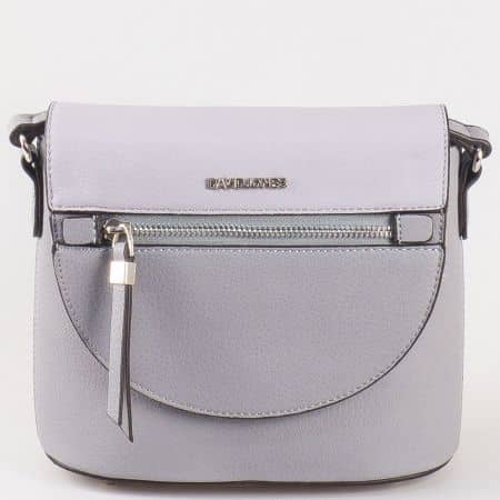 Дамска малка чанта за всеки ден с дълга дръжка и капак на френския производител David Jones в сиво ch5068-1sv