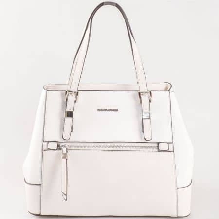 Дамска чанта за всеки ден с две дръжки - къса и дълга и атрактивна визия на David Jones в бяло ch5068-4b