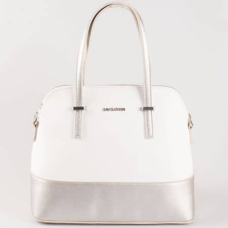 Дамска чанта с атрактивна визия за всеки ден на френската марка David Jones в сребристо и бяло ch5077-1bsr