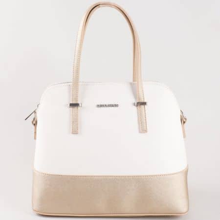 Дамска чанта за всеки ден с атрактивна визия на френската марка David Jones в златисто и бяло ch5077-1bzl