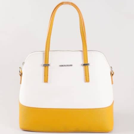 Дамска чанта за всеки ден с къса и дълга дръжка на David Jones в жълто и бяло ch5077-1j