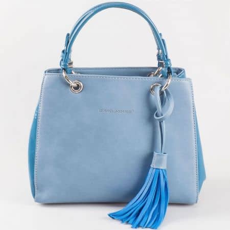 Дамска практична чанта с атрактивна визия и две дръжки на френския производител David Jones в син цвят ch5078-1s