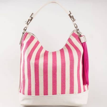 Дамска чанта за всеки ден на райета в бежово и розово на френския производител David Jones ch5081-1rz