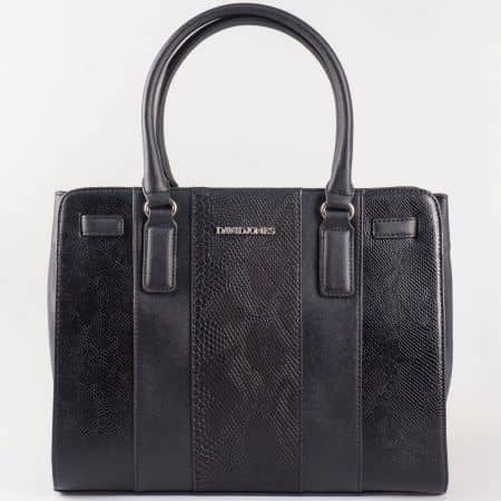 Дамска чанта за всеки ден със змийски принт на френския производител David Jones в черен цвят ch5086-2ch