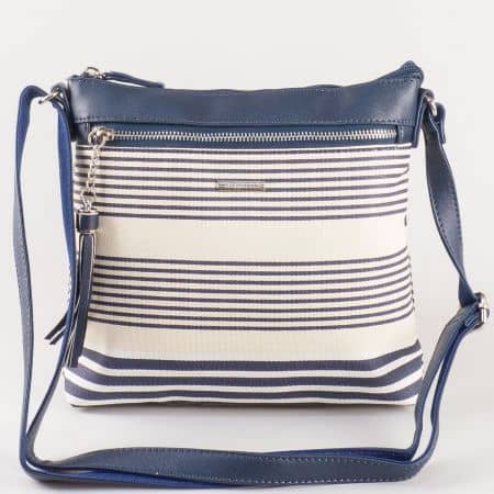 Дамска чантичка за всеки ден с преден джоб на френския производител David Jones в тъмно синьо и бежово ch5090-1ts